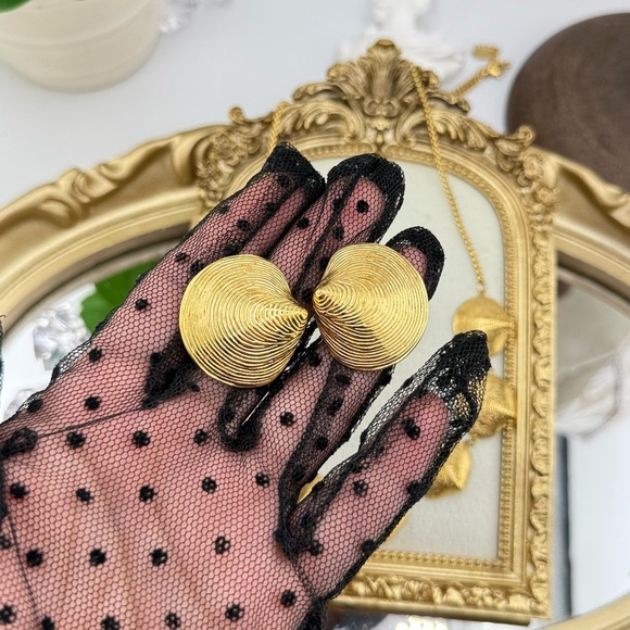 Gold Textured Seashell Statement Earrings – PVD Plated Stainless Steel - Picture 6 of 14